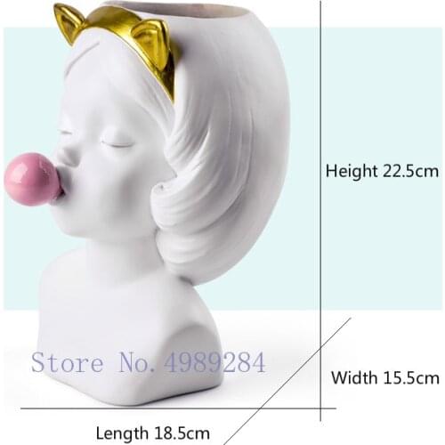 Creative Resin vase Cute girl bubble gum Decoration home living room dining table Decorative art portrait gold vase