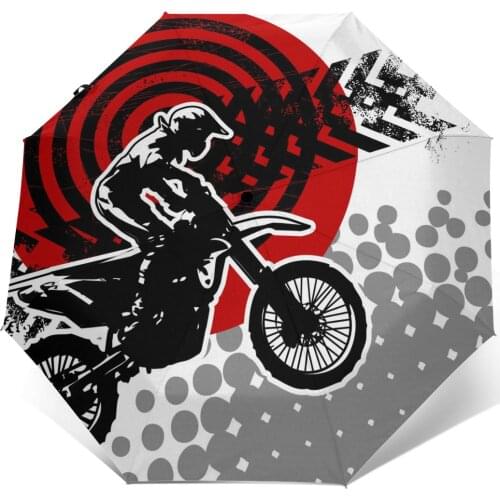 Motocross Rider Dirt Bike Tire Marks In Monochrome Windproof Automatic Folding Inverted Umbrella Portable Paraguas for Man Woman