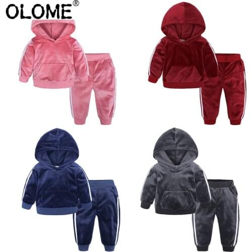Girls Velour Tracksuit Kids Hoodie Jogger Set Autumn Boys Clothing Sets Unisex Toddler Sweatshirt OLOME Children Sports Suits