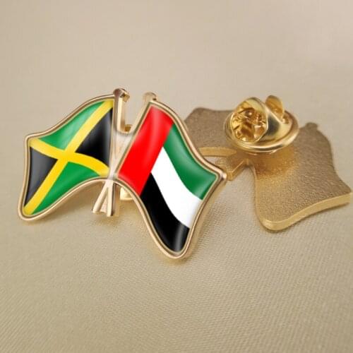 Jamaica and United Arab Emirates Crossed Double Friendship Flags Lapel Pins Brooch Badges