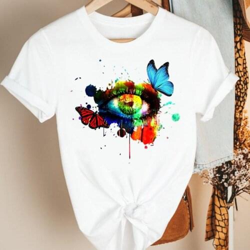 Women Clothes Watercolor Butterfly Color New 90s Cartoon Summer Short Sleeve Print Fashion Tshirt Female Tee Top Graphic T-shirt