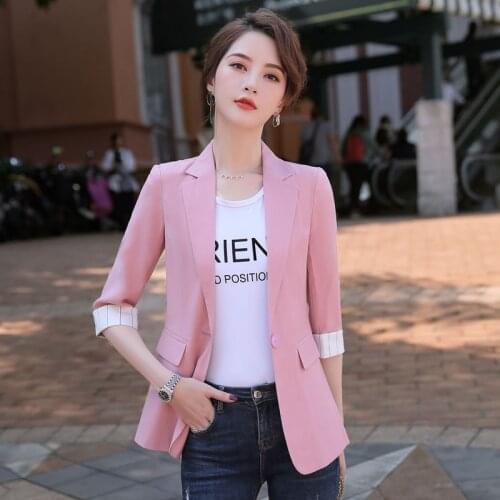 Free Shipping New Fashion Women Short Blazers Jackets Seven Sleeve Outerwear Elegant Ladies Coats Work Wear Black Pink