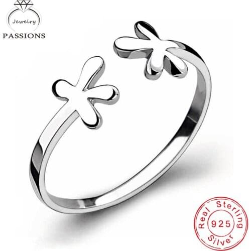 Wholesale 925 Sterling Silver Fashion Clover Rings Simple Elegant Finger Shape Design Resizable Ring Women&Girl Jewelry Gift