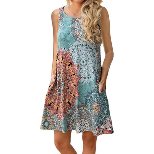 2021 Summer Fashion New Womens Dress Casual Sleeveless Loose Floral Print Mini Dresses Plus Size Woman Clothing Dress Vestidos