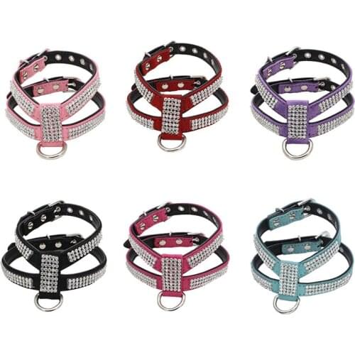 1Pcs Quick Release Exquisite Crystal Diamond Adjustable PU Leather Bling Rhinestone Pet Products Dog Harness Leash pet Necklace
