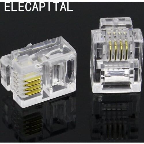 100Pcs 4P4C 4 Pins 4 Contacts RJ10 Telephone Modular Plug Jack, RJ10 Handset Connector
