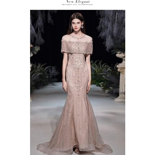 2021 Muslim Luxury Hand Work Evening Gowns High-Neck Women Beads Party Formal Dress