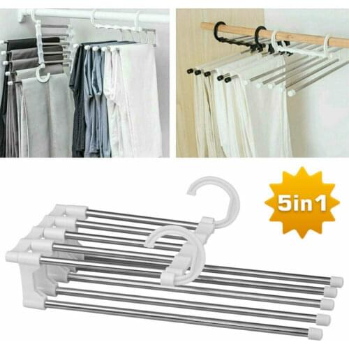 5 in1 Pants Rack Shelves Stainless Steel Multi-functional Wardrobe Magic Hanger