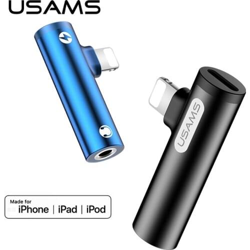 USAMS 2 in 1 for Apple Lightning to 3.5mm Headphone Jack Adapter Audio charging converter for iPhone 11 xs xr 8 7 6 plus charger