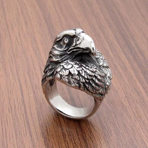 Free Shipping Unique Nordic 316L Stainless Steel Eagle Ring Mens Predator Biker Style Viking Rings Animal Jewelry