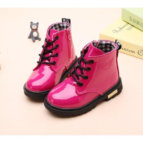 Children Martin Boots PU Leather Waterproof Motorcycle Boots Winter Kids Snow Boots Brand Girls Princess Shoes Rubber Boots