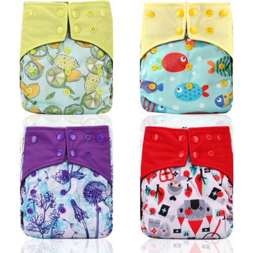 Pororo wholesale 4pcs one size baby cloth diaper with color tab, washable bamboo charcoal inner material pocket diaper set