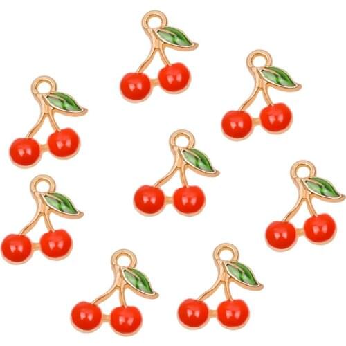 20Pcs /Lot Enamel Fruits Charms Gold Tone Oil Drop Mixed Cherry Strawberry Pendant For Women Earrings Bracelet Jewelry Making