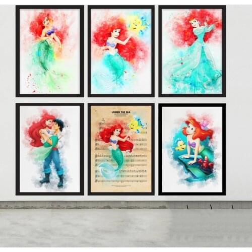 Disney Cartoon Mermaid Princess Canvas Painting The Little Mermaid Posters and Print Nordic Wall Art Picture for Home Decoration