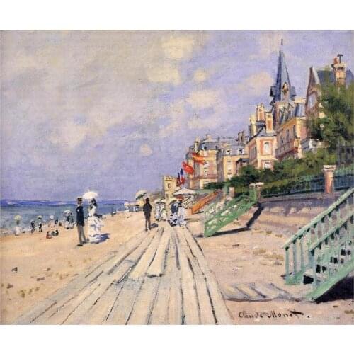 Hand Painted Oil paintings Claude Monet Canvas art The Boardwalk at Trouville High quality home decor