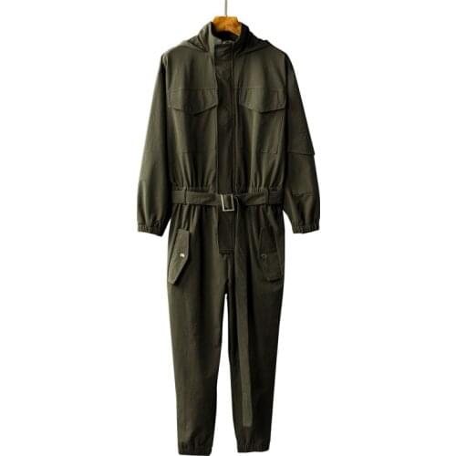 Overalls Men Jumpsuit Hooded Long Sleeve Beam Feet Japanese Streetwear Clothing Pants Fashion Hip Hop Black Orange Trousers