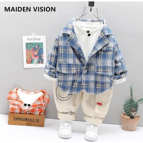 1-4 Yrs Childrens wear spring Kid Boy Gentleman suit Casual Tracksuit Plaid jacket T-shirt Pants 3pcs Sets Infant Baby Clothes