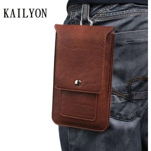 Double Pockets Leather Pouch Belt Hook Loop Phone Case Cover For Multi Smart Phone Model between 5.5-6.3 inch