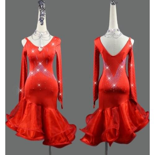 Red Latin Dance Dress Women Competition Dresses Flapper Dress Salsa Dress High-end Custom Tight Rhinestone Latin Dance Costume