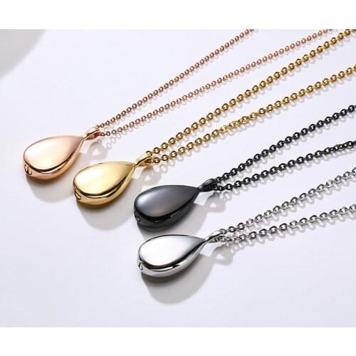 LETAPI New Fashion Urn Water Tear Drop Pendant Necklace Stainless Steel Droplet Collar for Women Men Ash Jewelry