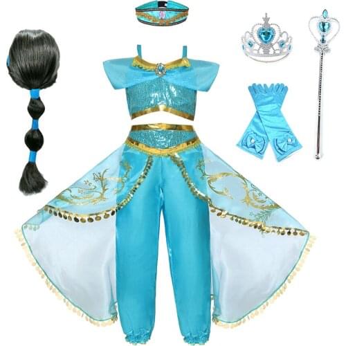 Summer Little Girls Dress Christmas Arabian Princess Costume Kids Carnival Outfits Children Jasmine Birthday Party Clothing Set