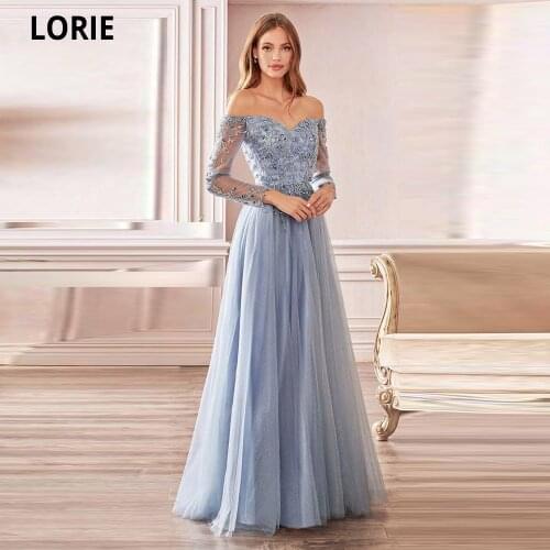 LORIE Sweetheart Long Evening Dresses 2021 Formal Appliques Beaded Floor-Length Robes De Soiree Formal Prom Gowns Long Sleeves