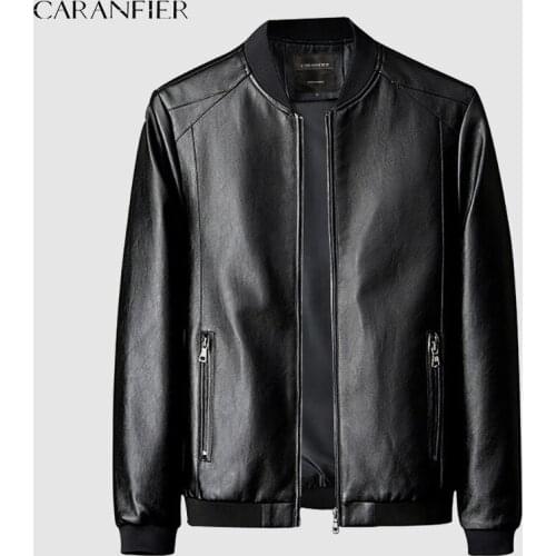 CARANFIER Mens PU Leather Frosted Jackets Men Baseball Coats Male Moto Biker Outerwear Lightweight Bomber chaquetas hombre