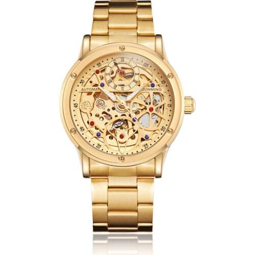 Gorben Gold/Silver Men Stailness Steel Band Automatic Mechanical Watch Fashion Date Business wristwatch Male Clock