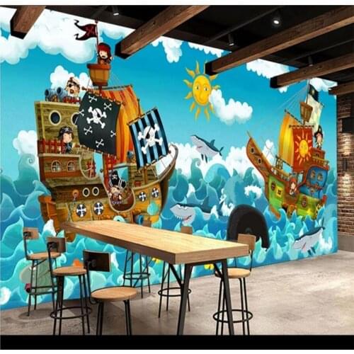 Mural papel de parede Custom wallpaper HD hand drawn cartoon pirate ship background wall papel de parede adesivo behang