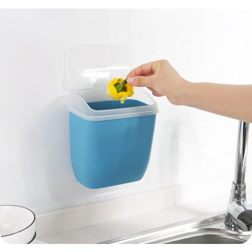 New wall-mounted nail-free trash can with lid plastic debris storage box trash bin organizer kitchen toilet supplies
