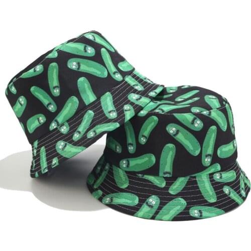 2020 new Pickle Rick Cotton New Bucket Hat Rick Fishing Cap US Anime Cotton print Fisherman Bob Hat Sun Fishing boonie Hat