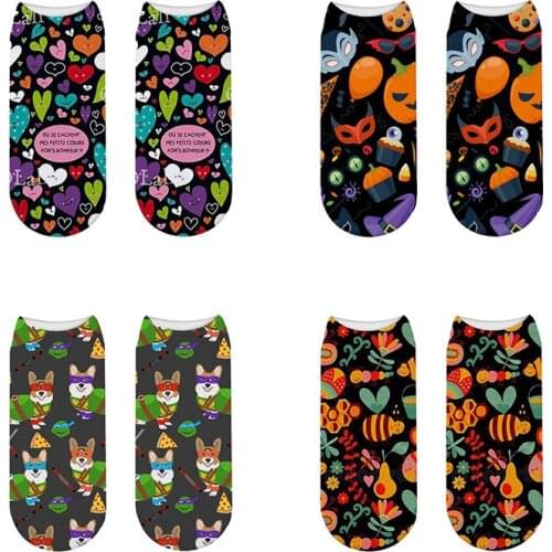 2021 New Style 3D Painting Halloween Style Short Socks Women Personality Pumpkin Female Ankle Sock Cute Cocky dog Socks