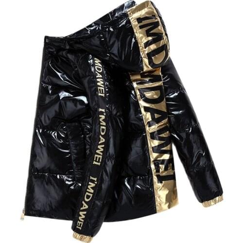 ANSZKTN NEW White Duck Down Jacket Short Letter Silver Shiny Mens And Womens Hooded Thick Loose Down Jacket Mens Clothes