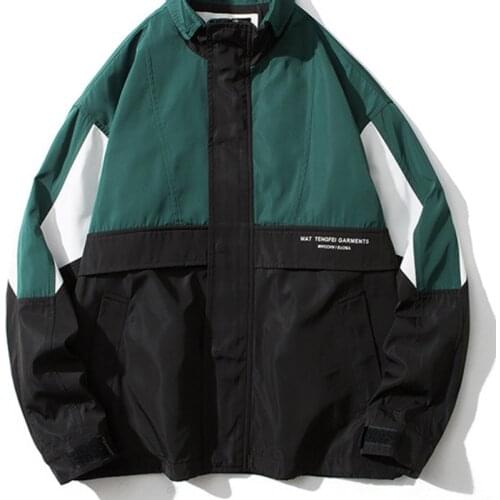 New Vogue Men Bomber Jacket Stand Collar Loose Color Block Patchwork Streetwear Jackets Autumn Winter Sport Casual Jacket