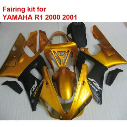 New motorcycle fairing kit for Yamaha YZF R1 00 01 gold black bodywork parts fairings set YZFR1 2000 2001 BA54