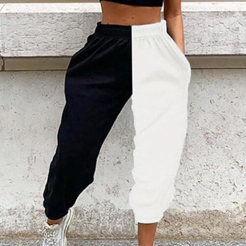 Casual Sporty Women Sweatpants Autumn Fashion 2020 Patchwork Trousers Workout High Waist Color Blocking Long Pants Slim