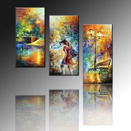 Professional Artist Hand-painted High Quality Abstract Knife Streetscape Oil Painting On Canvas Lady With Umbrella Paintings