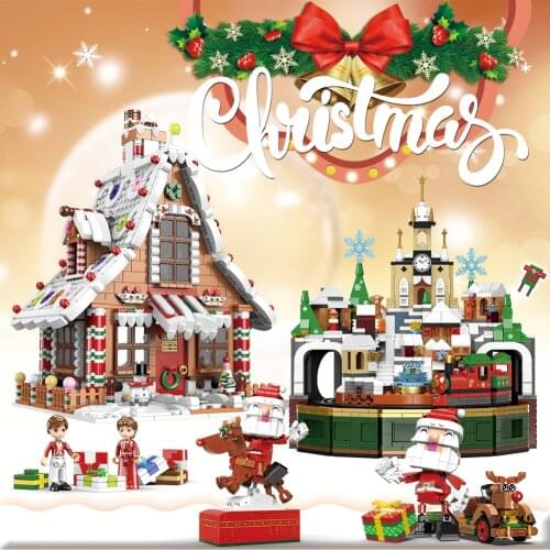 2021 New Christmas Bricks Toys Gingerbread House with Light Christmas Castle Santa Claus and Reindeer Kits Christmas Gift