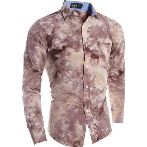 Fall Spring Fashion Cool Men Long Sleeve Flower Pattern Single Breasted Shirt Blouse , Casual Male Man Floral Blouses Shirts