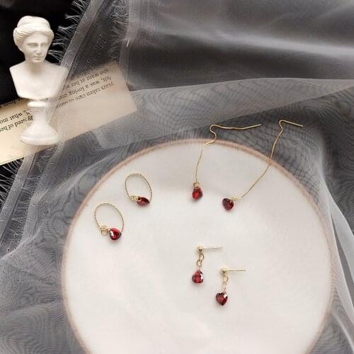 Drop Earrings for Women Sweet Light Luxury Red Heart Zircon Earrings Simple Fashion Earrings Jewelry Accessories Wholesale