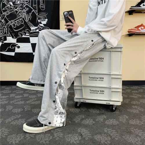 Hong Kong style pants, loose nine point sportswear pants, strappy legs, wide-leg pants, fashion sportswear pants