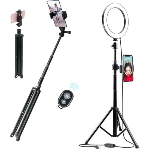 Bluetooth Dimmable LED Ring Light 10 inch Camera Ringlight Tripod Stand Cell Phone Holder For YouTube Photography Photo Video
