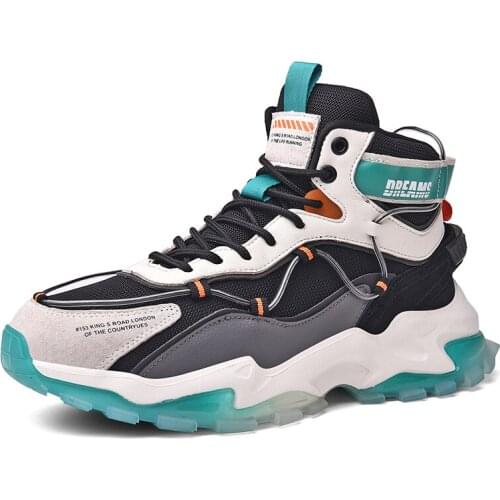 New High-top Leather Running Shoes Men Trendy Chunky Sneakers Outdoor Breathable Sports Shoes Walking Shoes Zapatillas Hombre