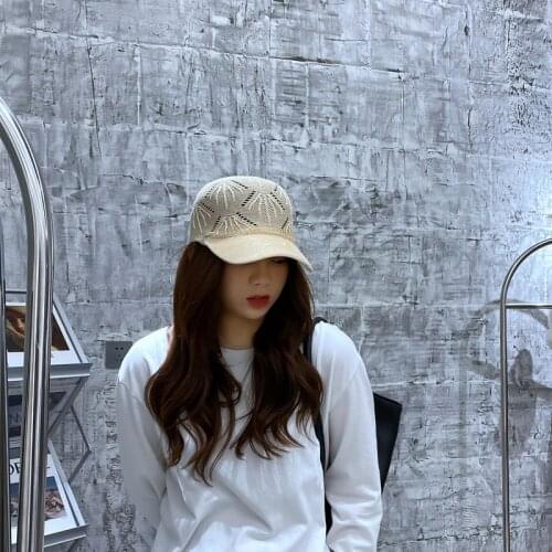 Summer Satin Polyester Womens Baseball Cap Monochrome Hollow Breathable Sunscreen Outdoor Leisure Sports