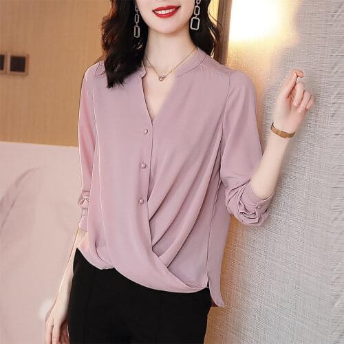 Women Blouse Womens 2021 Spring Clothing Top Wide Pine Nuts V-neck Chiffon Shirt Blusas Mujer De Moda