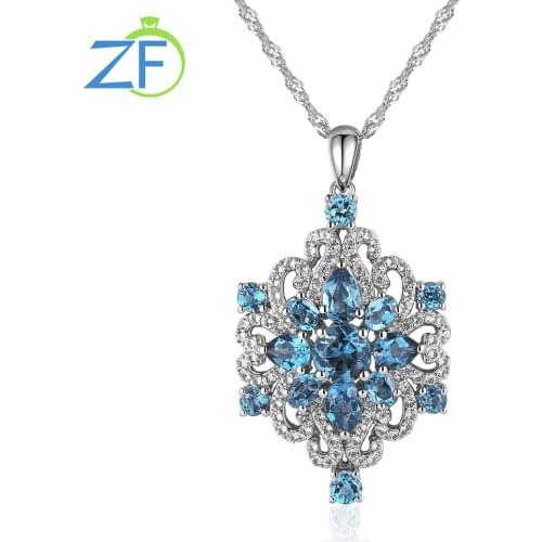 GZ ZONGFA Custom Personalized Natural London Blue Topaz Luxury 925 Sterling Silver Banquet Necklace For Ladies