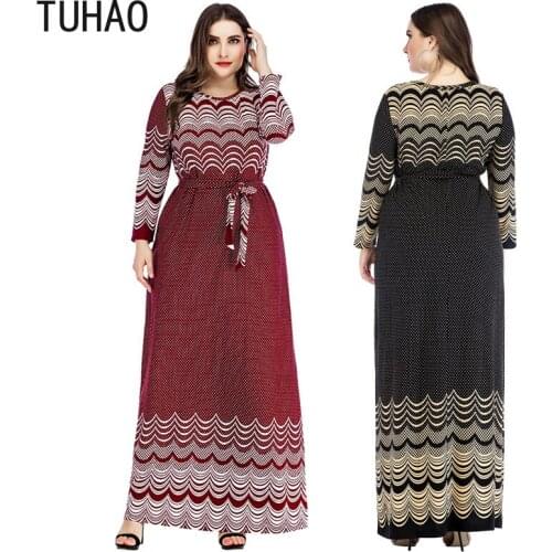 TUHAO Autumn Winter Maxi Long Vintage Womens Dress Plus Size 6XL 5XL 4XL Print High Waist Female Dresses Muslim Cloth WM54