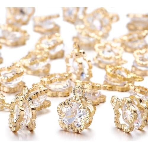 PandadHall 100pcs 12x9x5mm 2 Colors Flower Alloy Cubic Zirconia CZ Jewelry Making DIY Pendant Bracelet Necklace Small DIY Charms