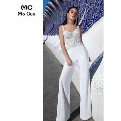 2021 White Wedding Dresses Jumpsuits with Lace Appliqued Bridal Gown Sweetheart Straps Plus Size Wedding Dress