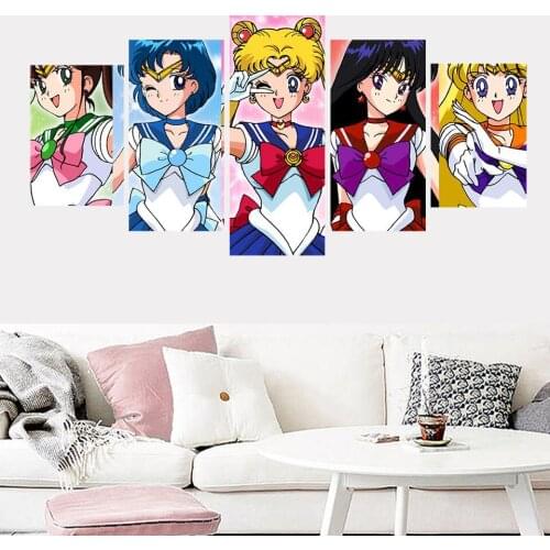 5Piece Girl Head Picture Animation Lovely HD Printing Art Paintings Canvas Posters Modern Manga Living Room Bedroom Decor